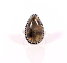 Handmade Silver Plated Ring with Pear Shaped Labradorite Gemstone for Women
